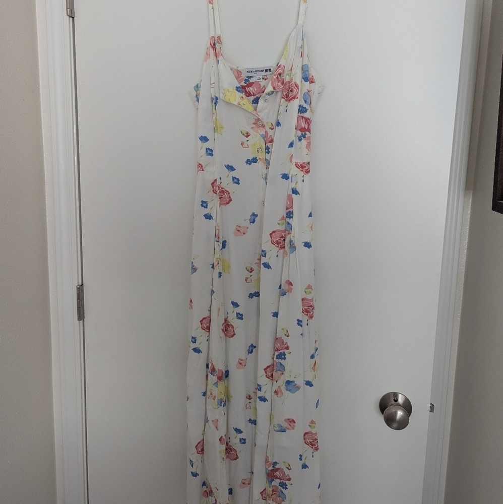 Uniqlo Floral Midi Dress - White with Multicolor Flowers